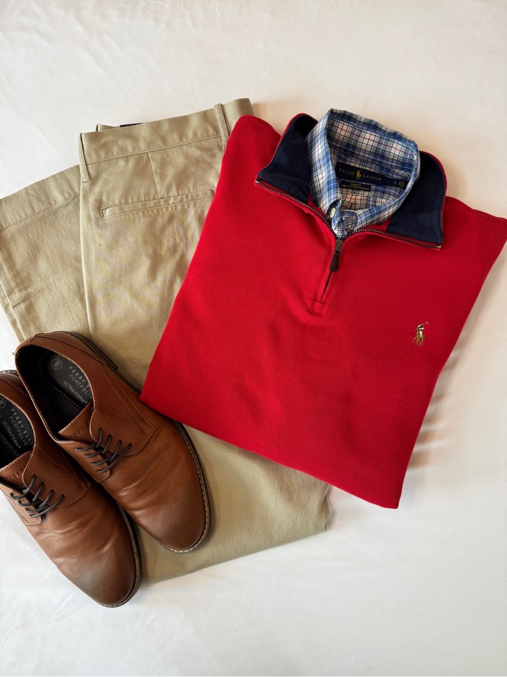 Ralph Lauren Red Quarter-Zip Pullover with Navy Trim